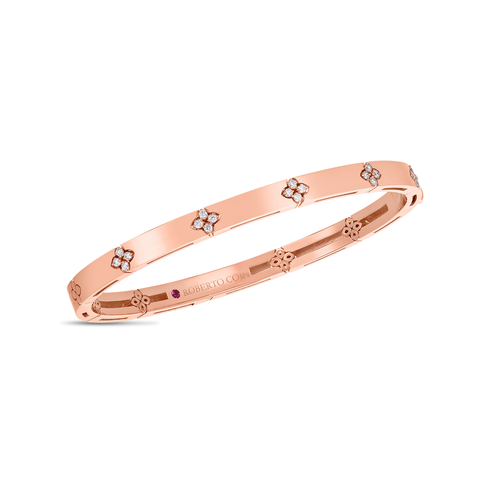 Roberto Coin Verona Diamond Flower Bangle in White Gold