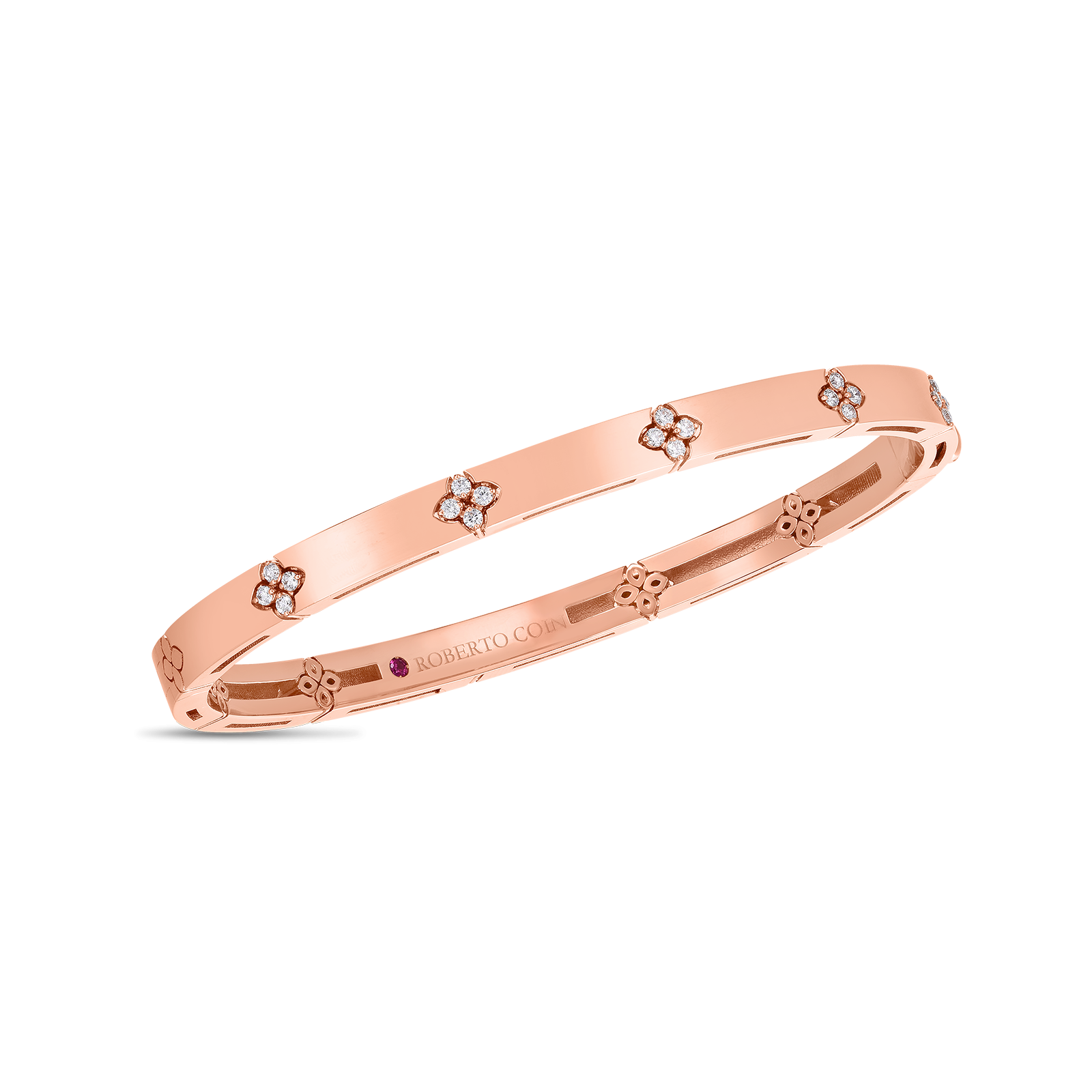 Roberto Coin Verona Diamond Flower Bangle in Yellow Gold