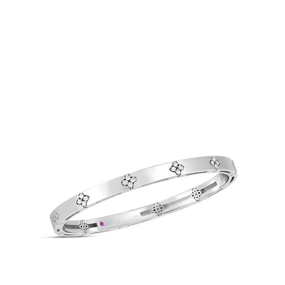 Roberto Coin Verona Diamond Flower Bangle in Yellow Gold