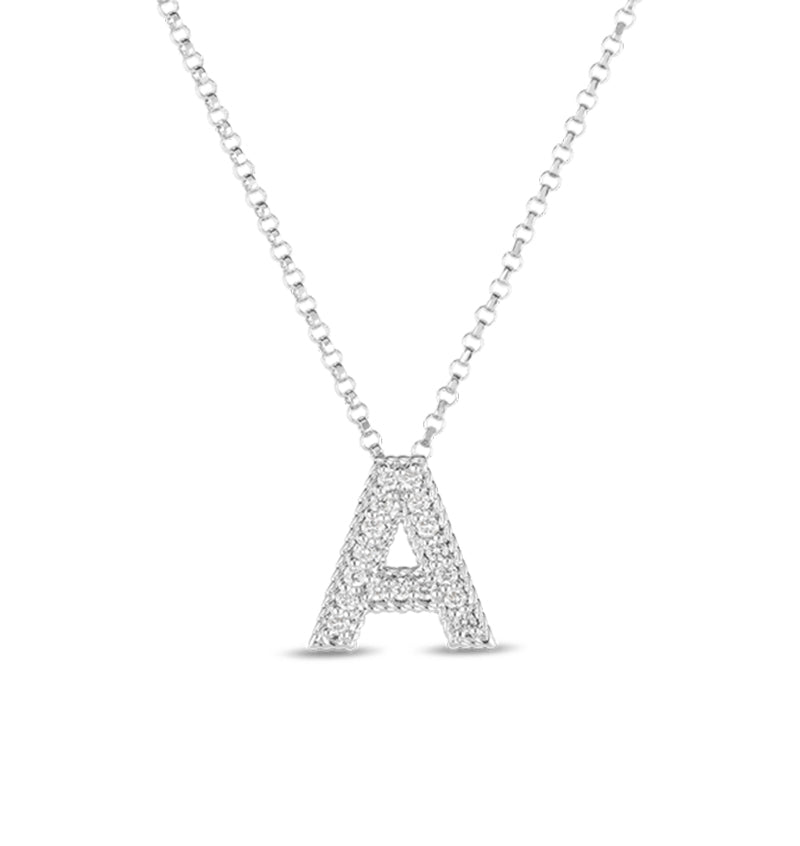 Roberto Coin Diamond Letter Necklace in White Gold