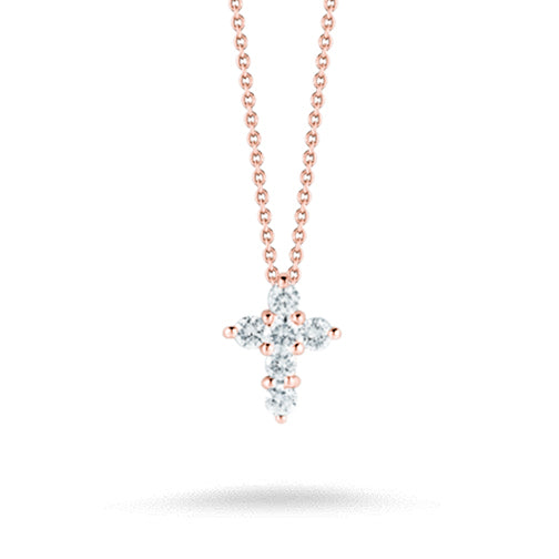 Roberto Coin Tiny Treasures Rose Gold Diamond Cross Necklace