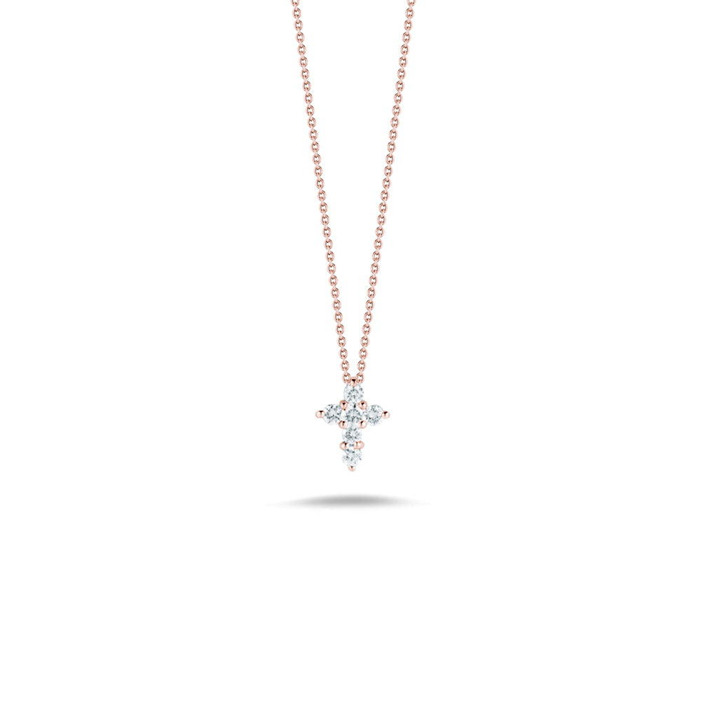 Roberto Coin Tiny Treasures Rose Gold Diamond Cross Necklace