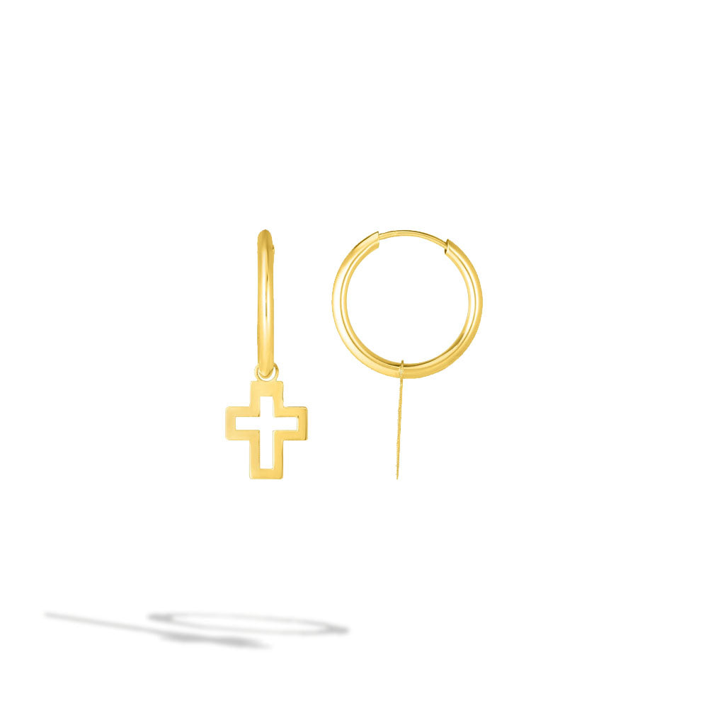 Men's Dangle Hoop Open Cross Earring