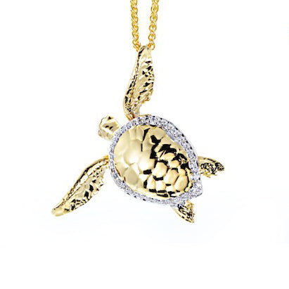 See Life Yellow Gold Large Diamond Turtle Pendant