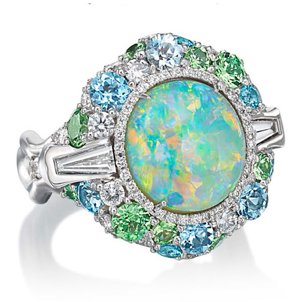 Robert Pelliccia Lightening Opal Diamond & Gemstone White Gold Ring