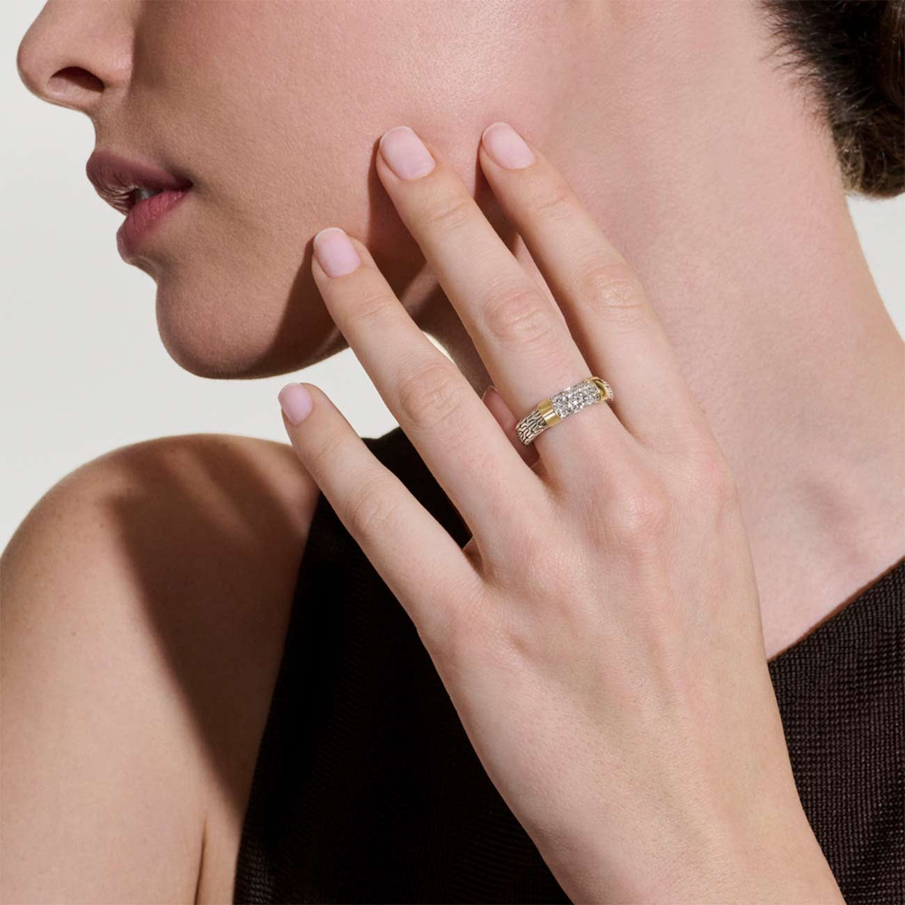 John Hardy Essential Two-Tone Diamond Pavé 5mm Ring