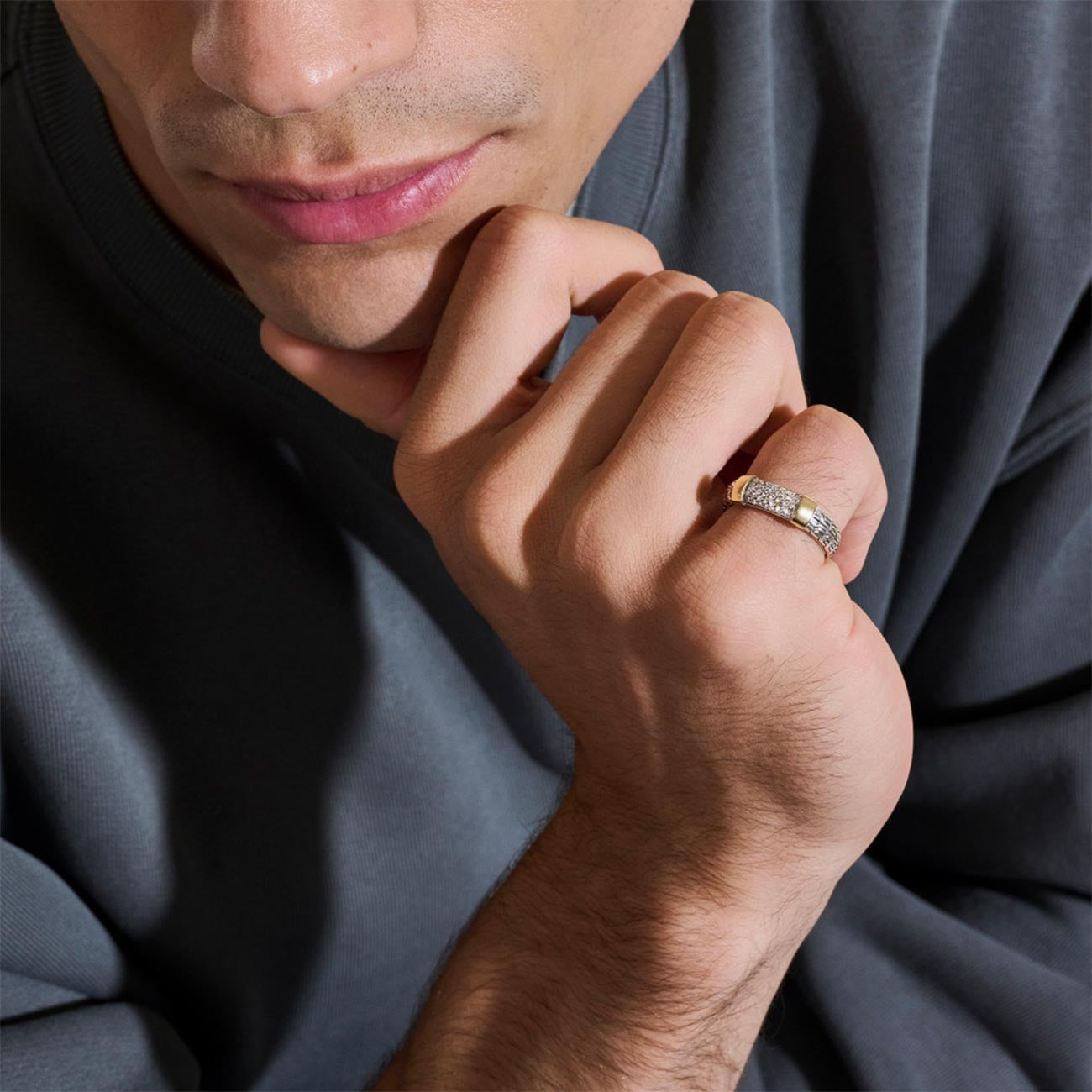 John Hardy Essential Two-Tone Diamond Pavé 5mm Ring