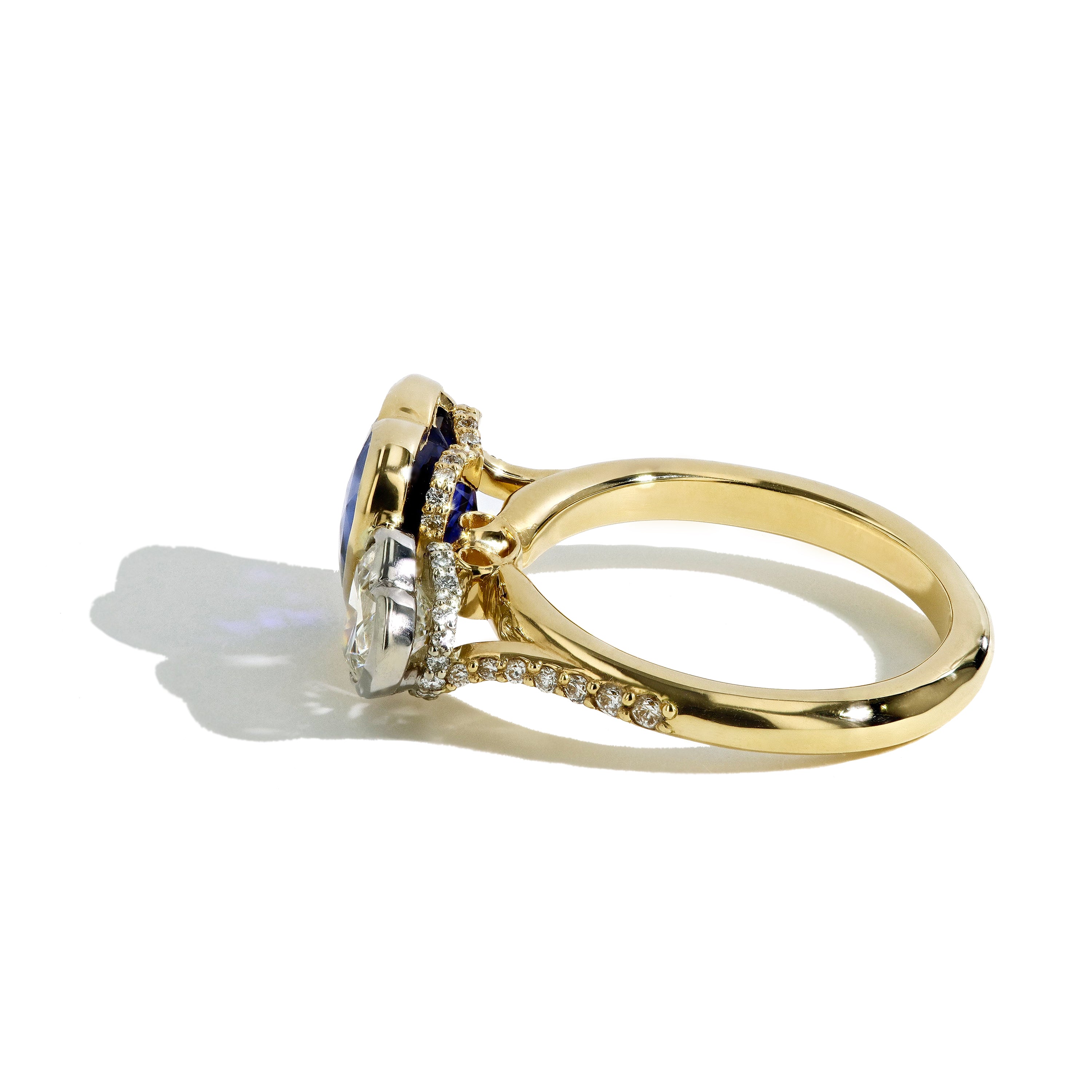 Robert Pelliccia Heart Shaped Blue Sapphire and Diamond Toi et Moi Ring