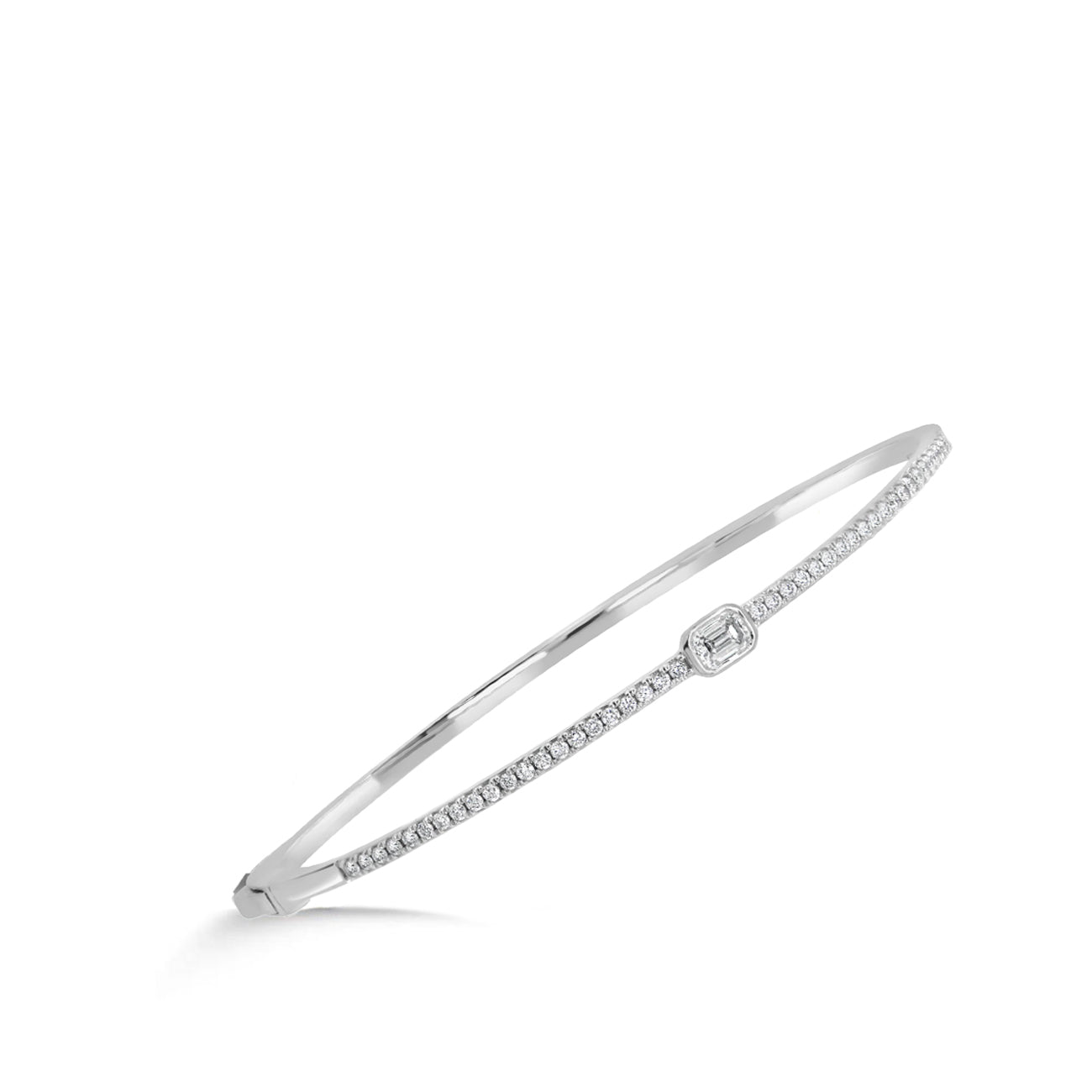 Round and Emerald-cut Diamond Bangle Bracelet in 14K White Gold