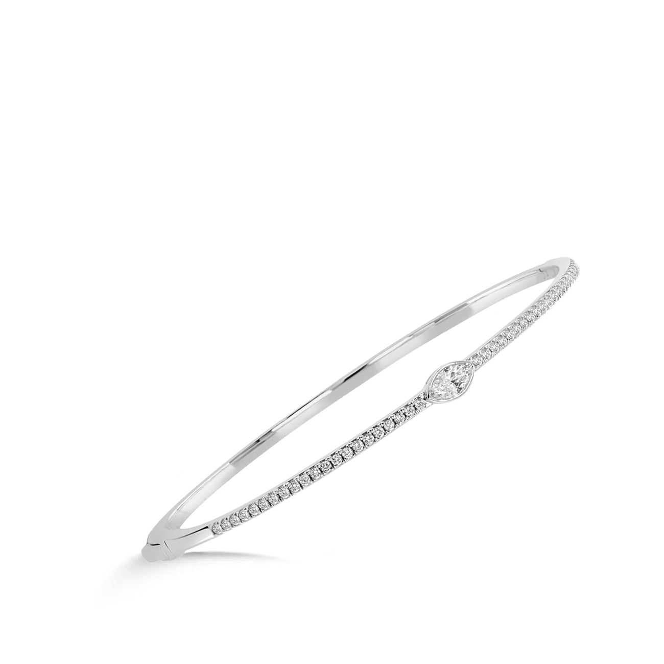 Round and Marquise Diamond Bangle Bracelet in 14K White Gold
