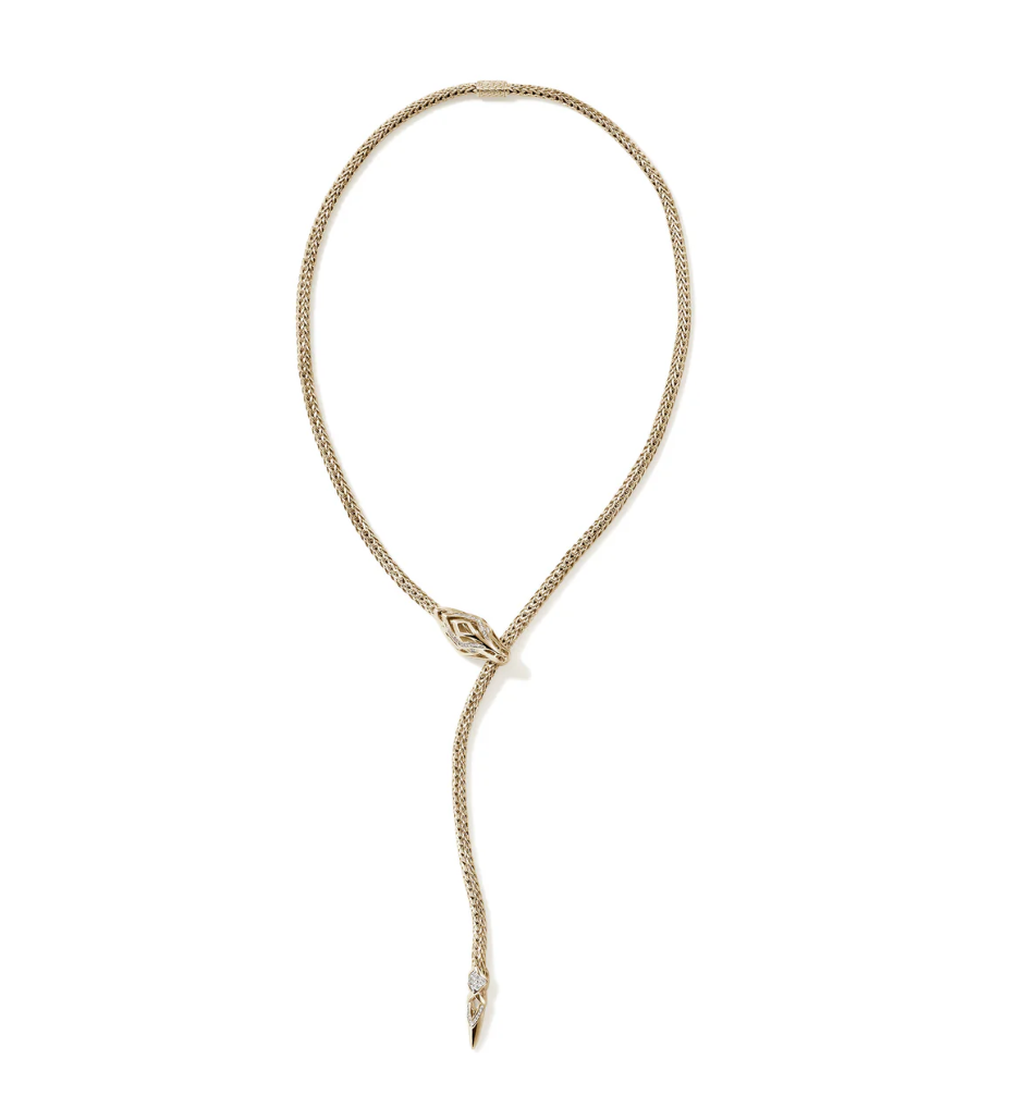 John Hardy Naga Diamond Lariat Necklace in Yellow Gold