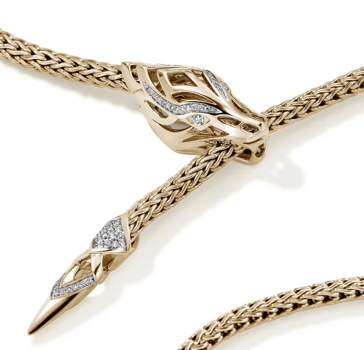 John Hardy Naga Diamond Lariat Necklace in Yellow Gold