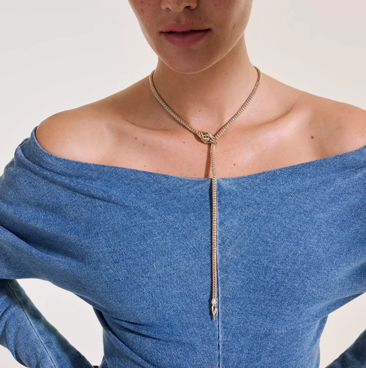 John Hardy Naga Diamond Lariat Necklace in Yellow Gold