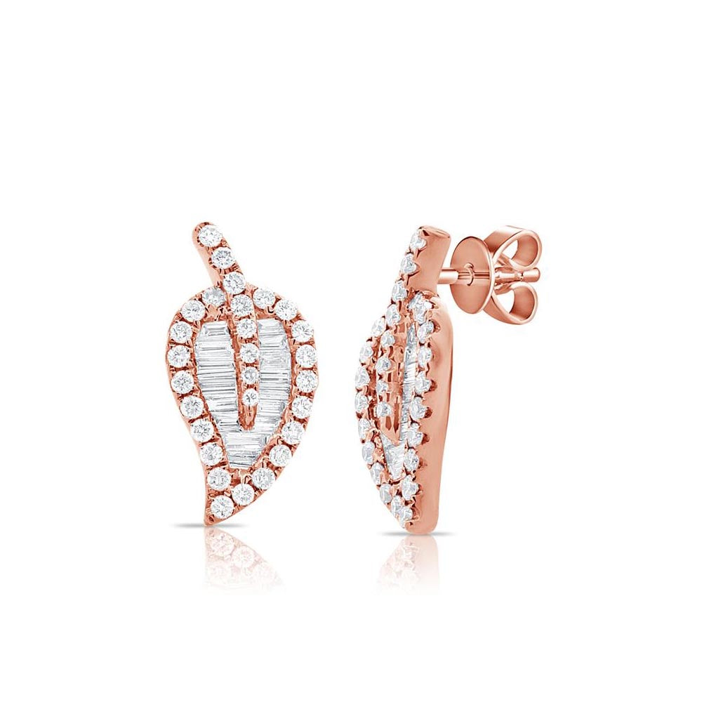 Diamond Leaf Stud Earrings
