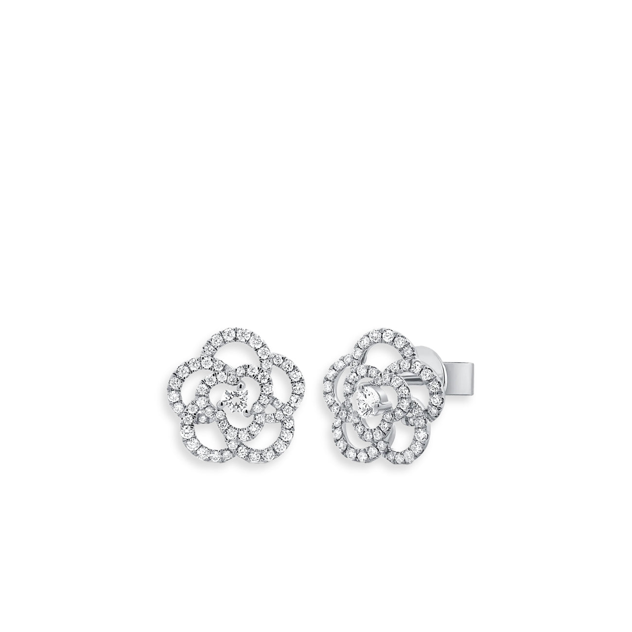 Open Flower Diamond Stud Earrings
