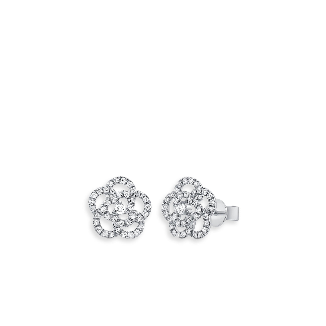 Small Open Flower Diamond Stud Earrings