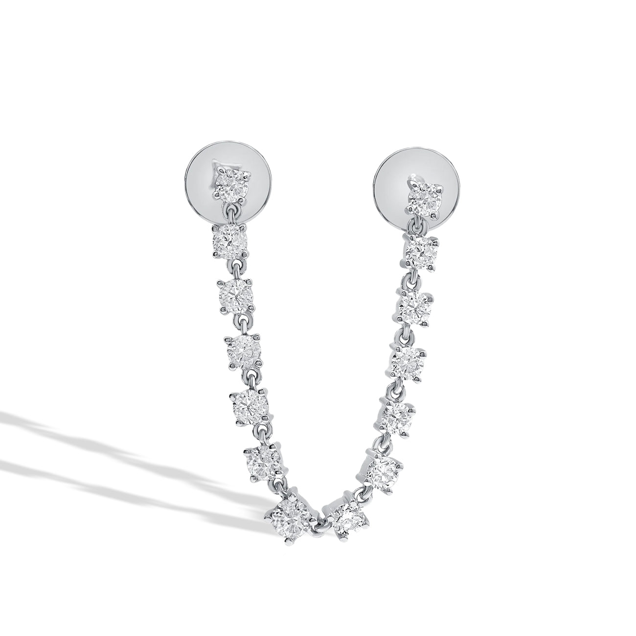 Double Stud Diamond Chain Single Drop Earring