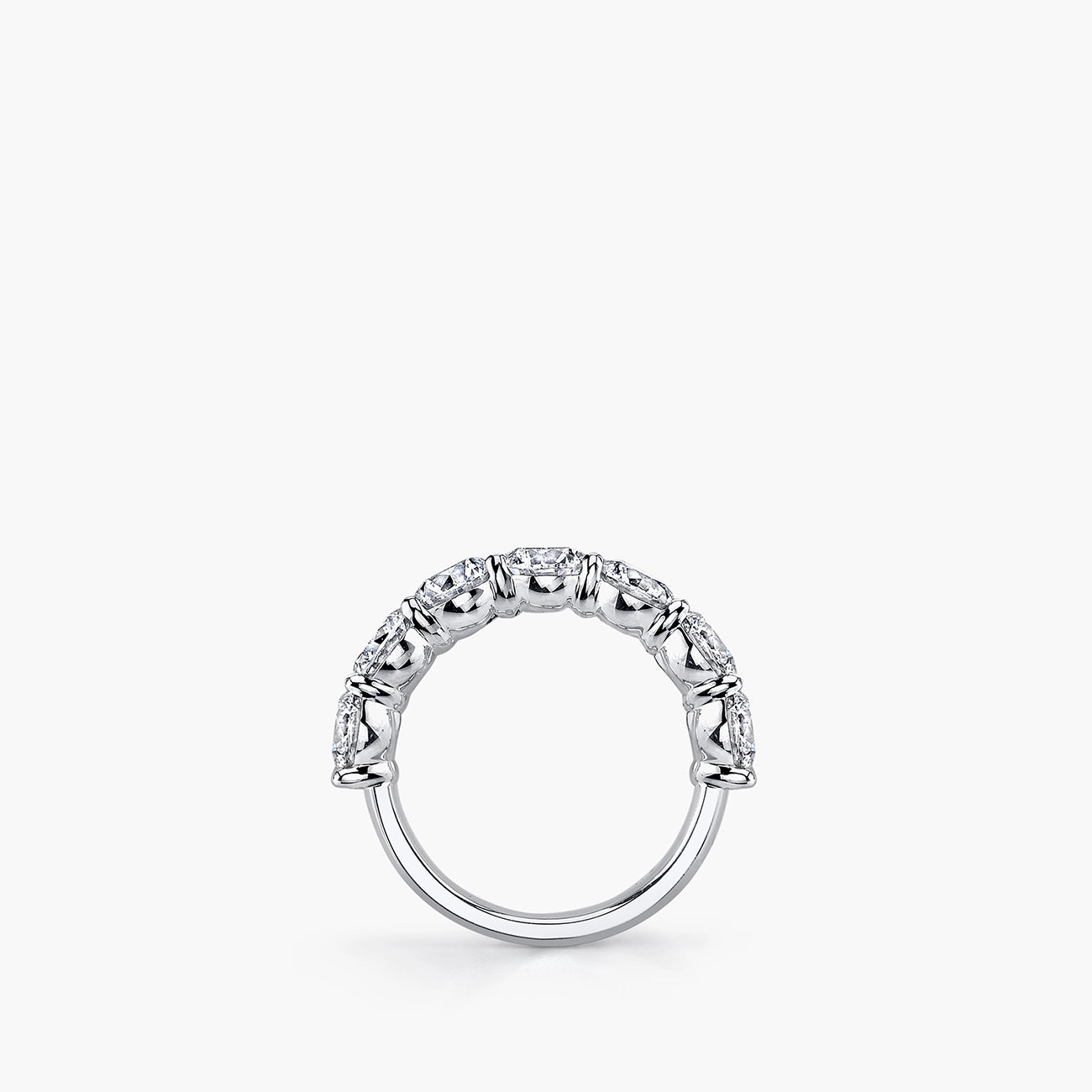Seven-stone oval diamond shared prong band side view