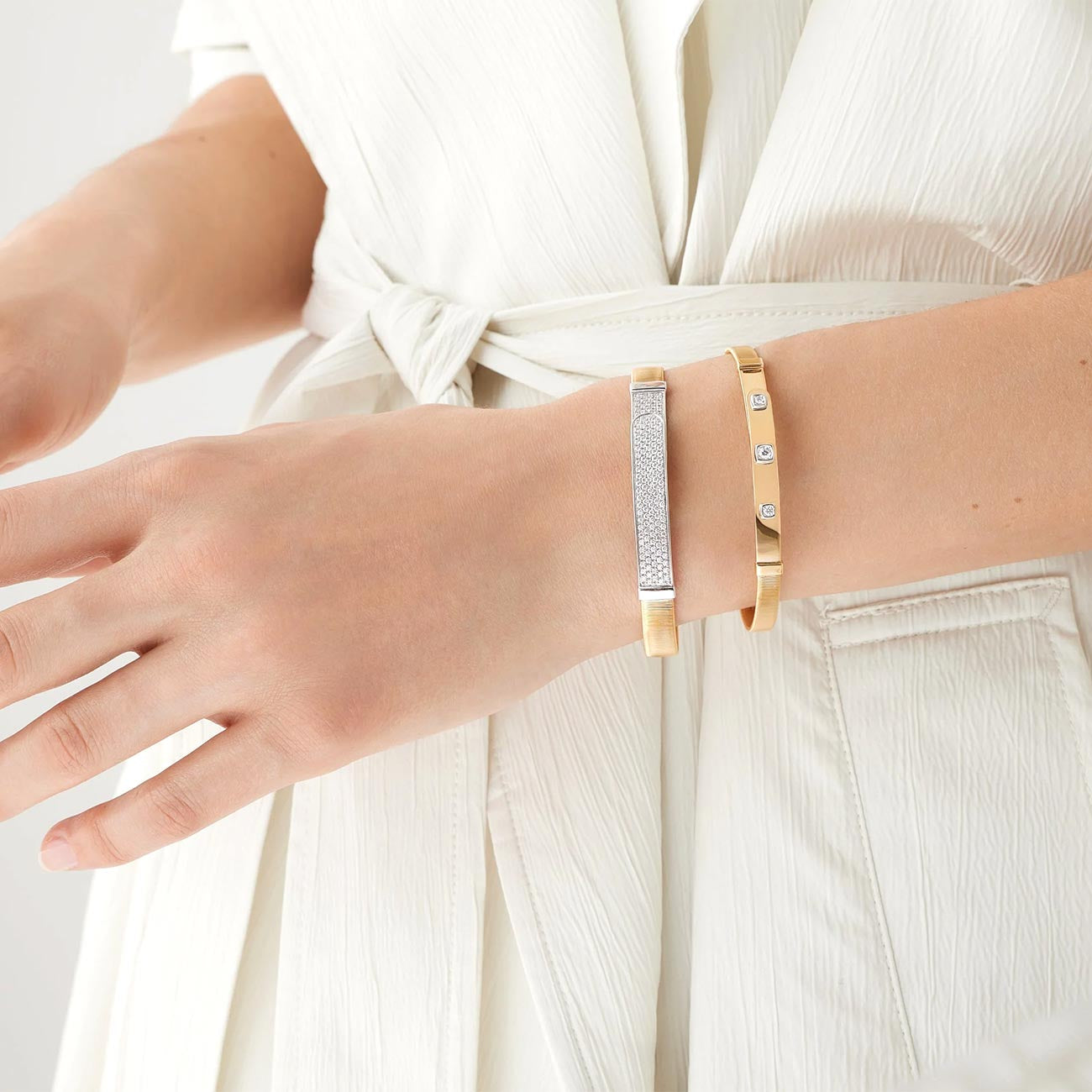 Marco Bicego Masai 18K Yellow Gold Coil and Diamond Thin Bangle Bracelet