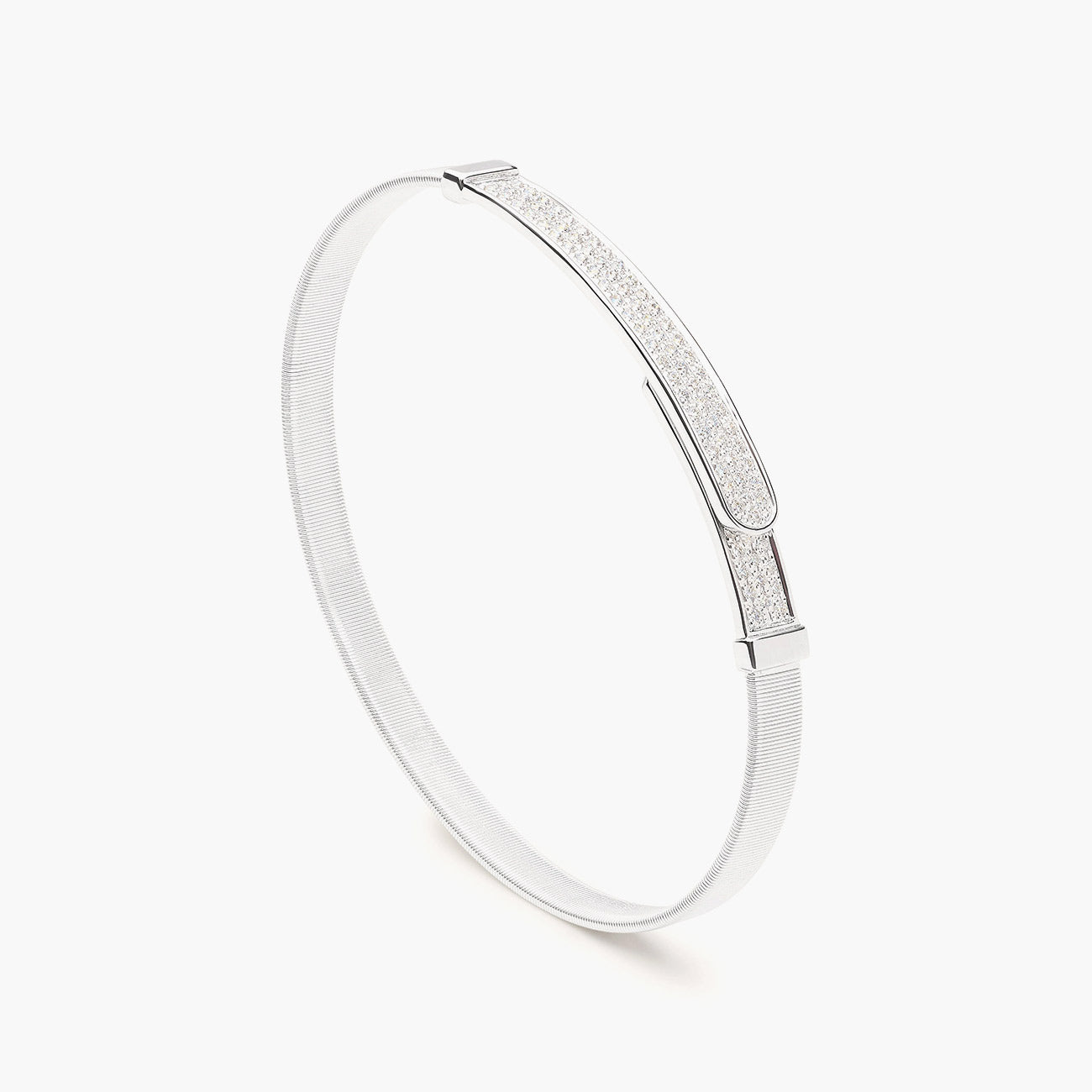 Marco Bicego Masai 18K White Gold Coil and Diamond Pavé Thin Bangle Bracelet