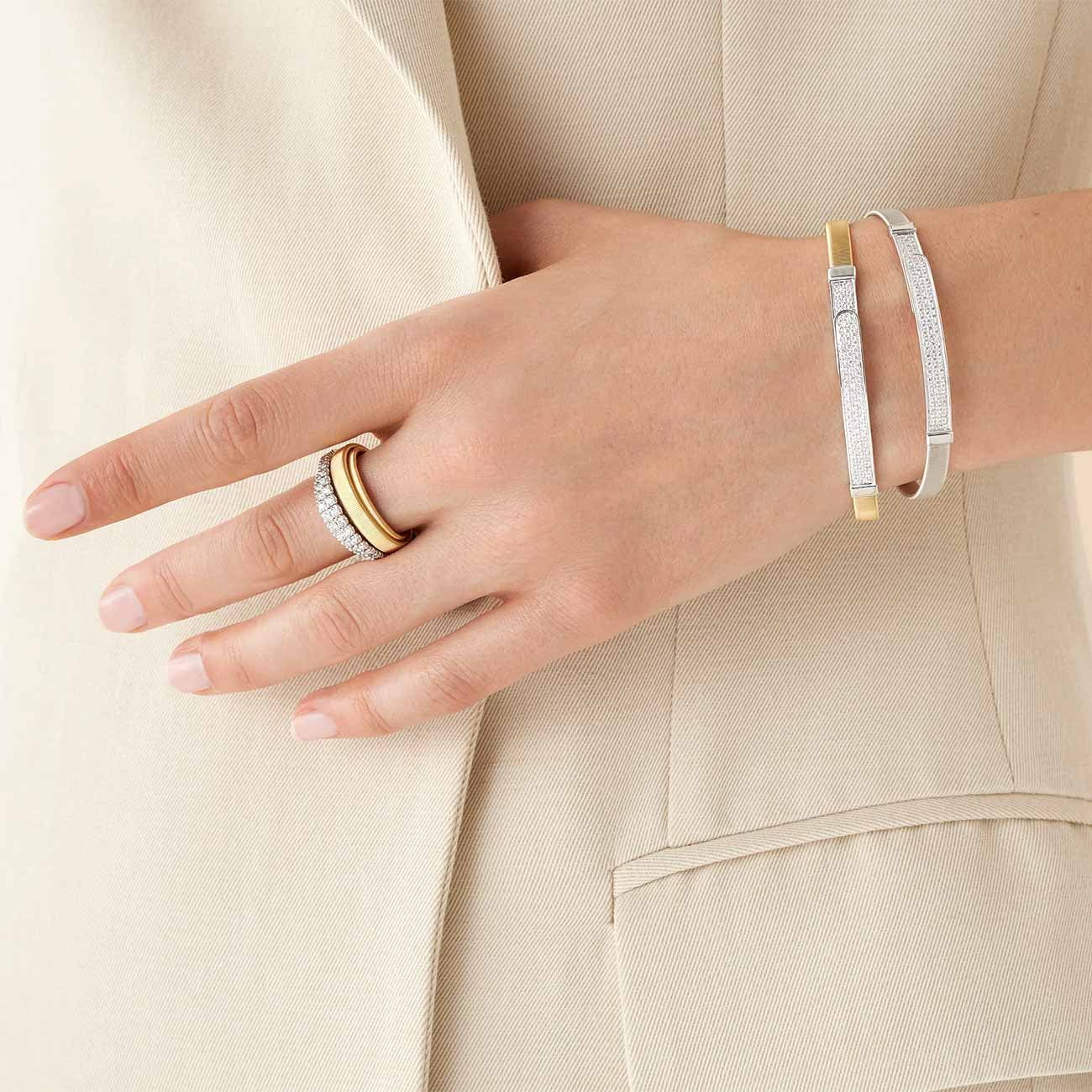 Marco Bicego Masai 18K White Gold Coil and Diamond Pavé Thin Bangle Bracelet