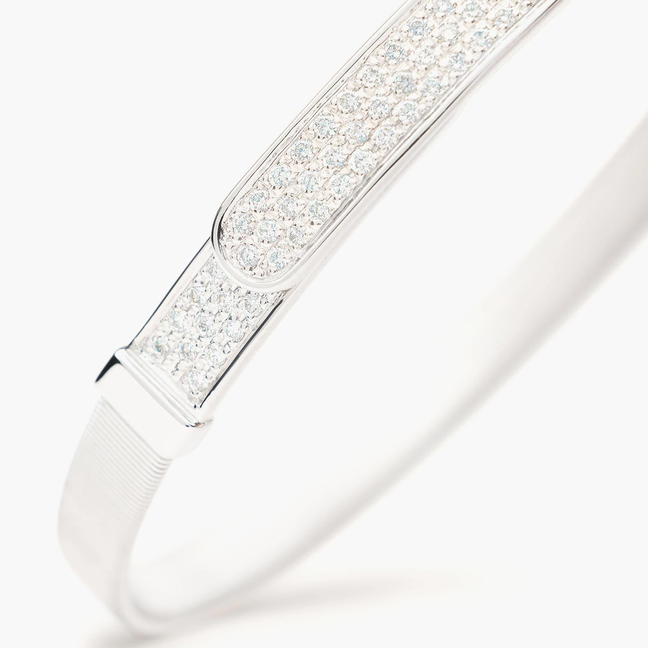 Marco Bicego Masai 18K White Gold Coil and Diamond Pavé Thin Bangle Bracelet