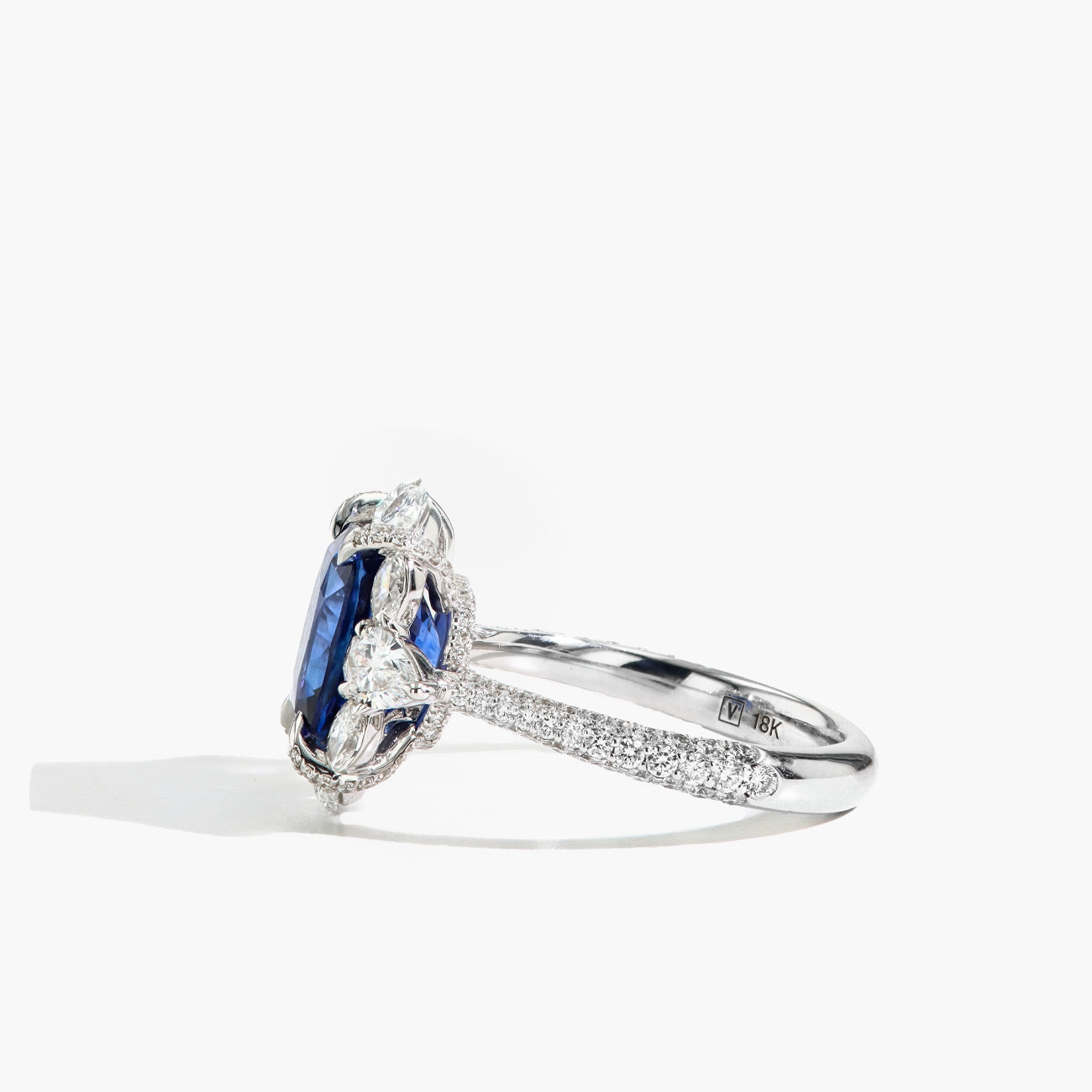 Round Sapphire Halo Pave Ring