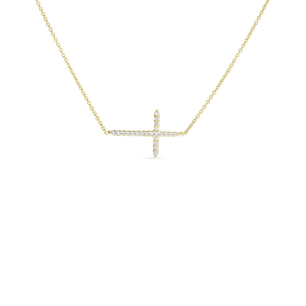 Roberto Coin Yellow Gold Diamond Sideways Cross Chain Necklace