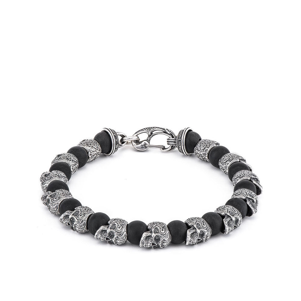 William Henry Shaman Onyx & Silver Skull Extra Large Bracelet