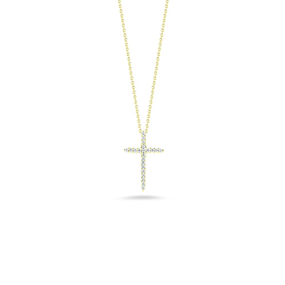 Roberto Coin Tiny Treasures Yellow Gold Diamond Sliver Cross Necklace