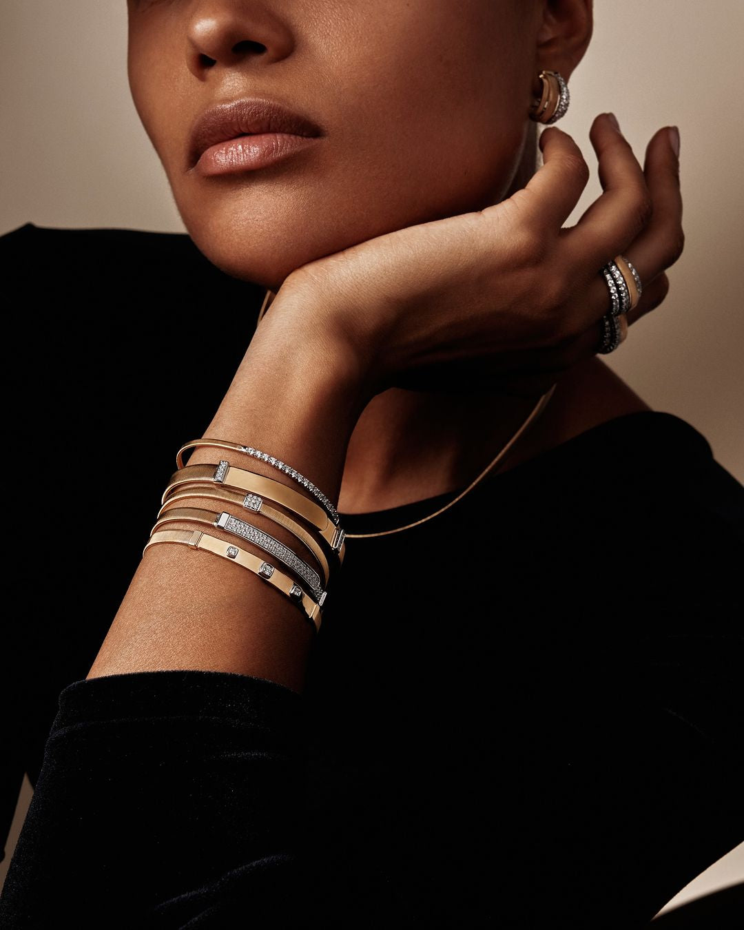 Marco Bicego Masai 18K Yellow Gold Coil and Diamond Pavé Thin Bangle Bracelet