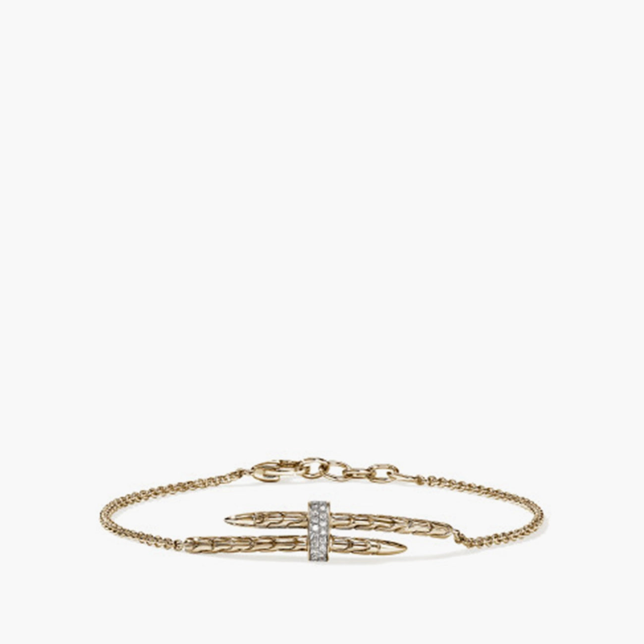 Spear diamond pave station bracelet in 14k gold, front view