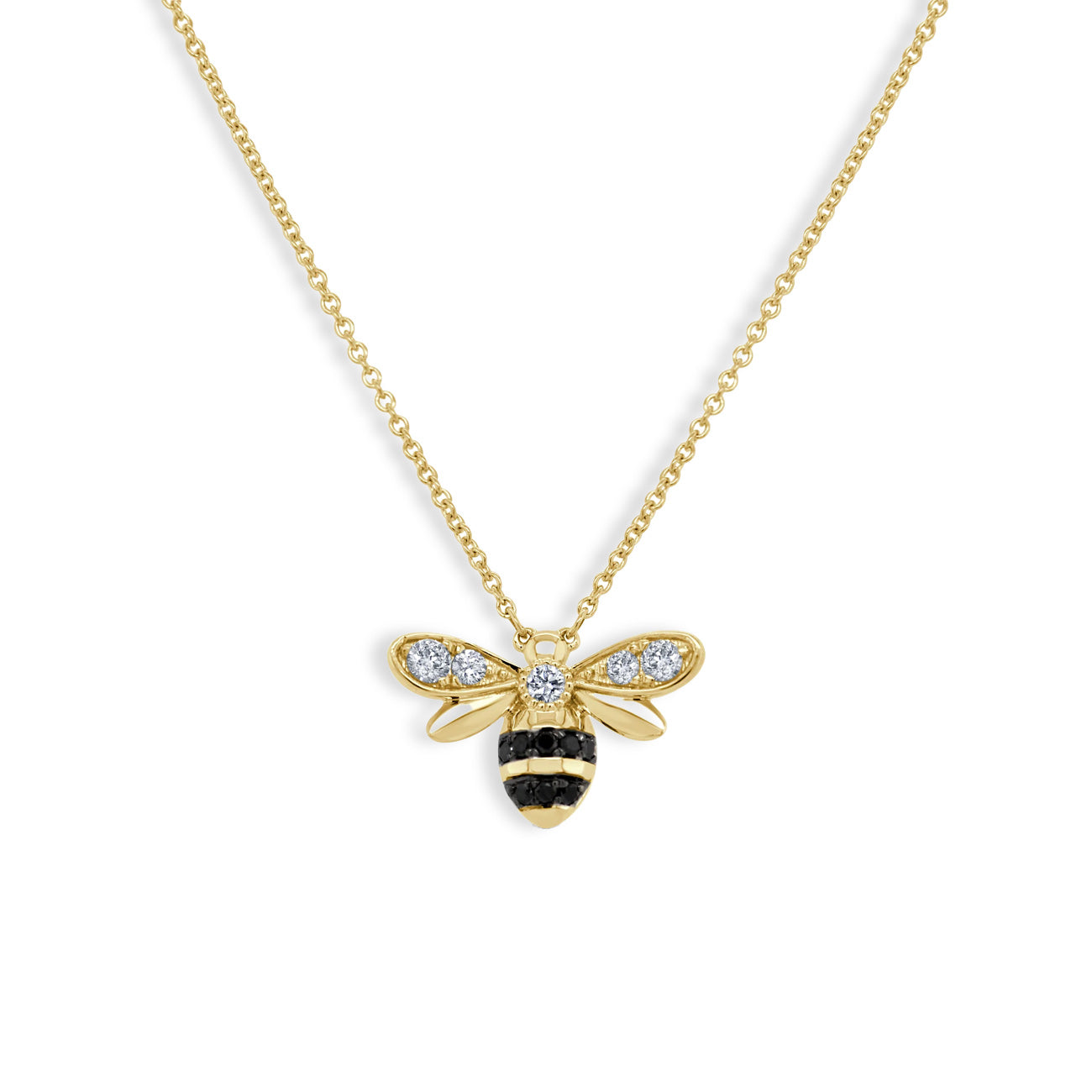 Black and White Diamond Bee Pendant Necklace