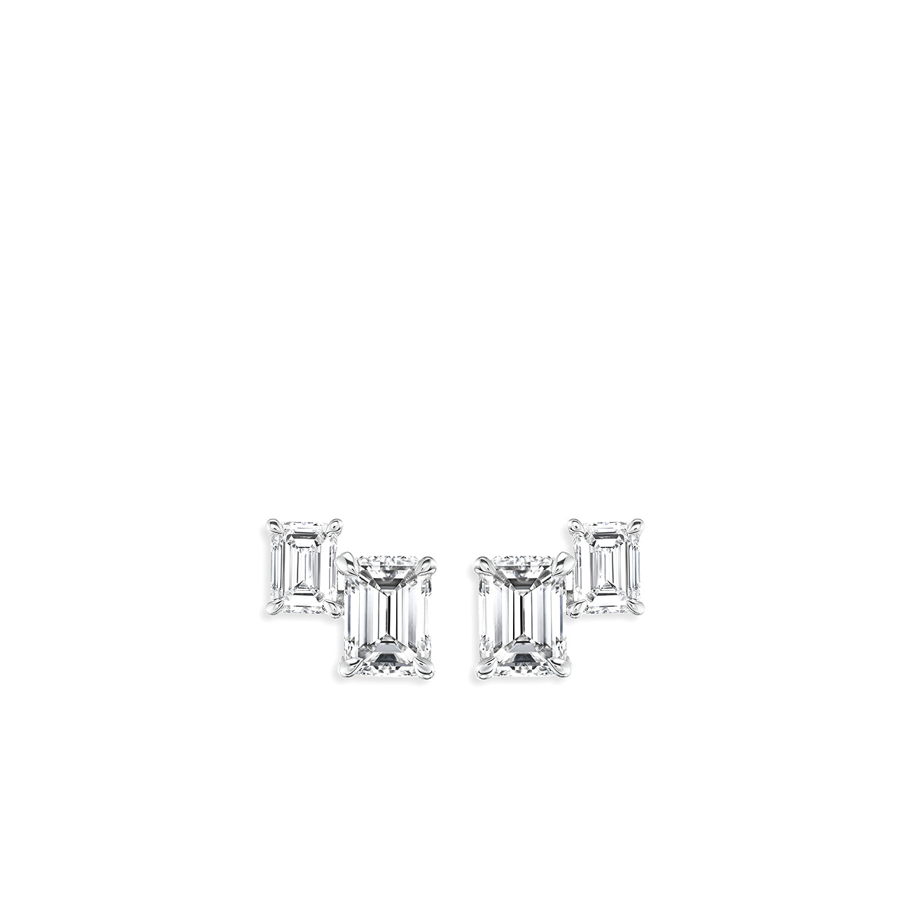 1.40 Carat Emerald-Cut Double Diamond Stud Earrings
