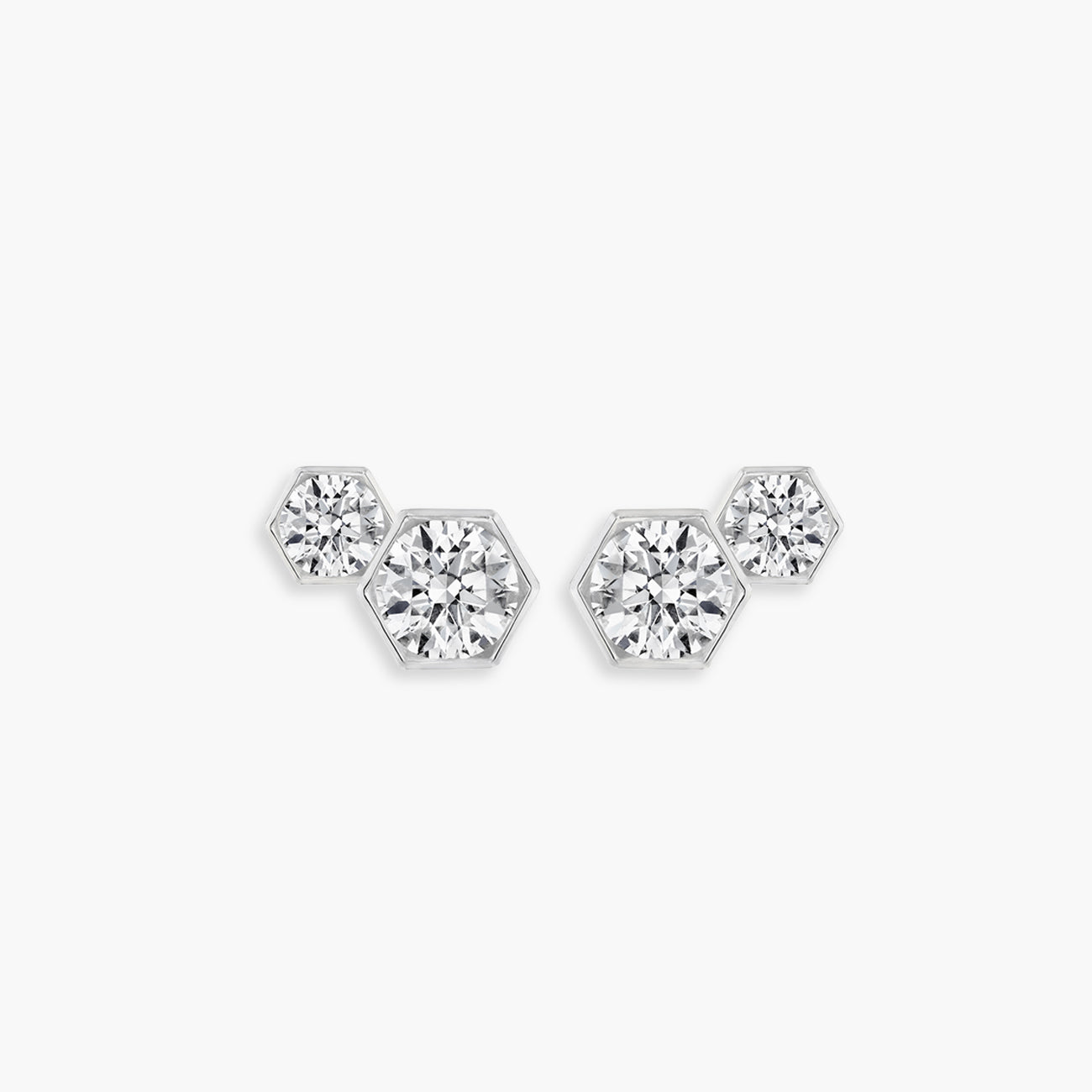 2 Carat Hexagon Double Diamond Stud Earrings