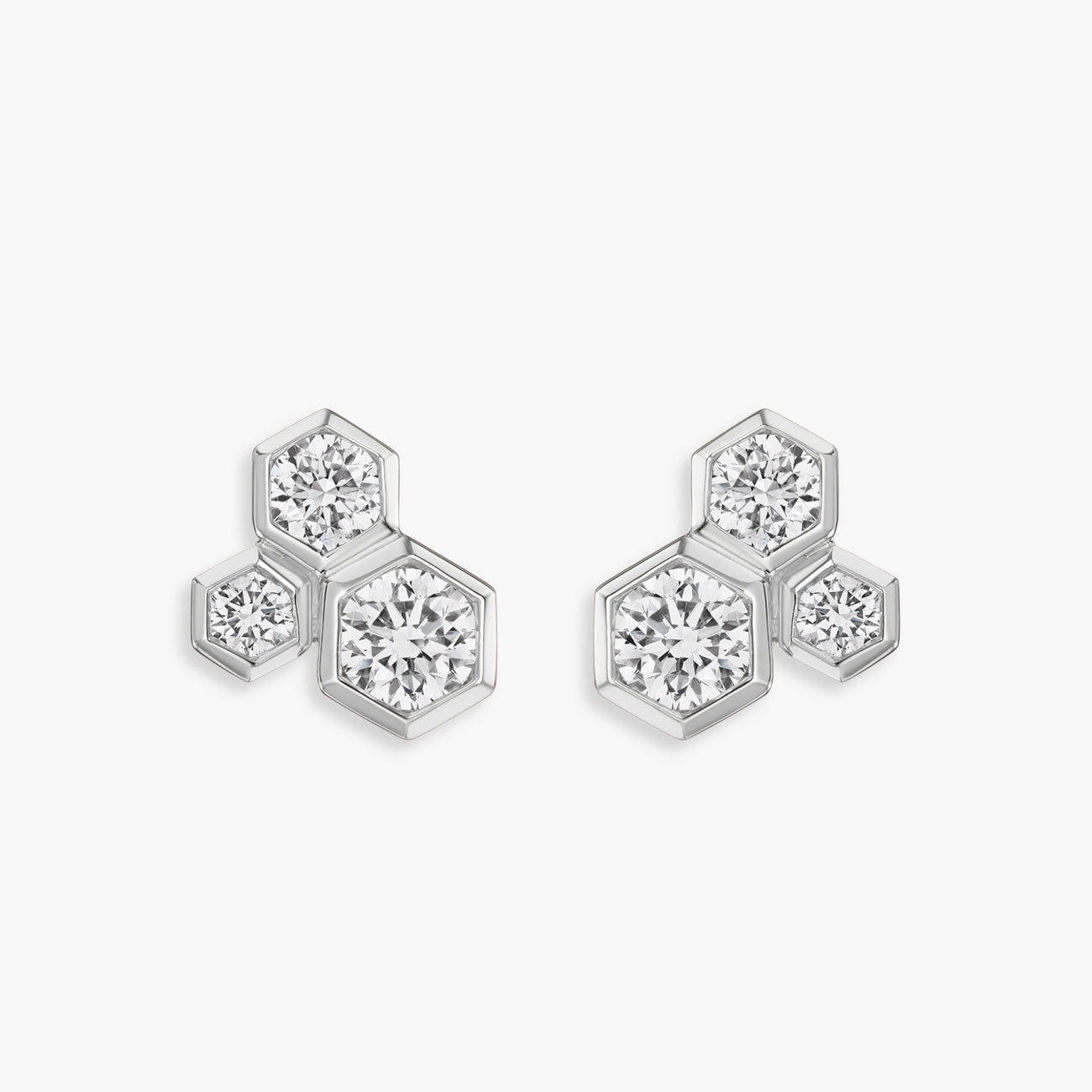 Hexagon Cluster Diamond Stud Earrings