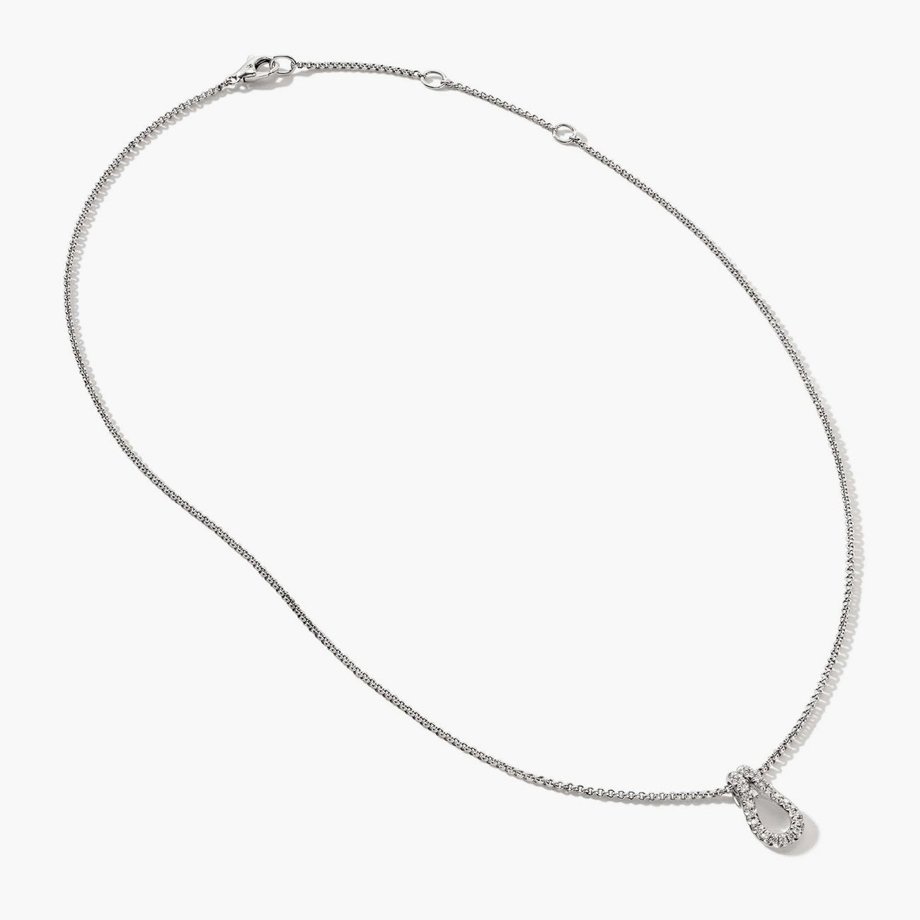 John Hardy Surf Silver Diamond Pave Link Pendant on Rolo Chain Necklace