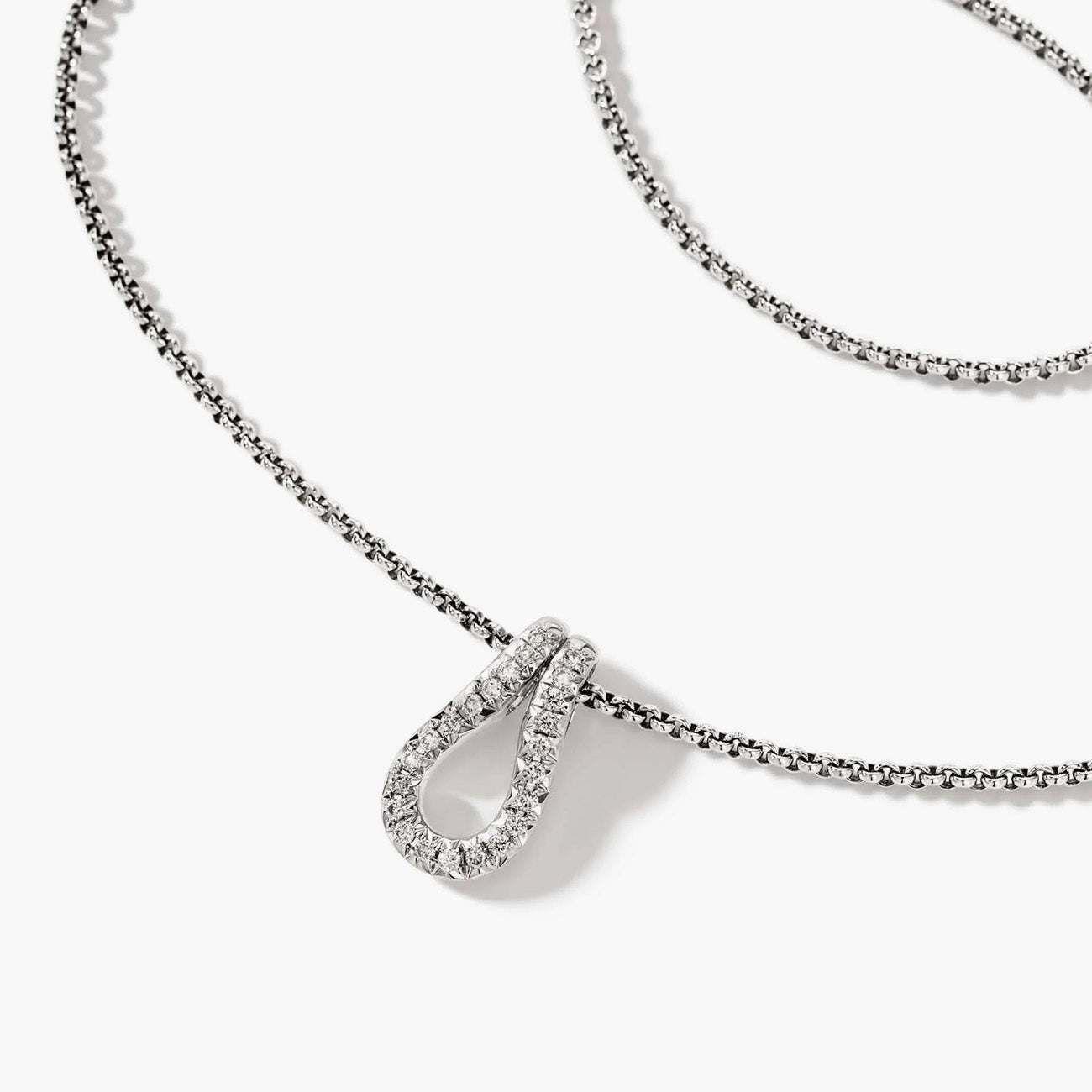 John Hardy Surf Silver Diamond Pave Link Pendant on Rolo Chain Necklace