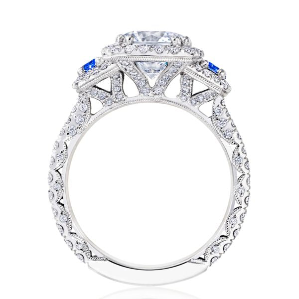 Tacori RoyalT Emerald Cut Triple Bloom with Sapphire Side Stones