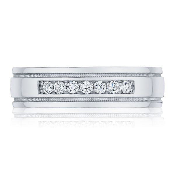 Men's 6mm Tacori Mixed Finish Platinum Diamond Wedding Band