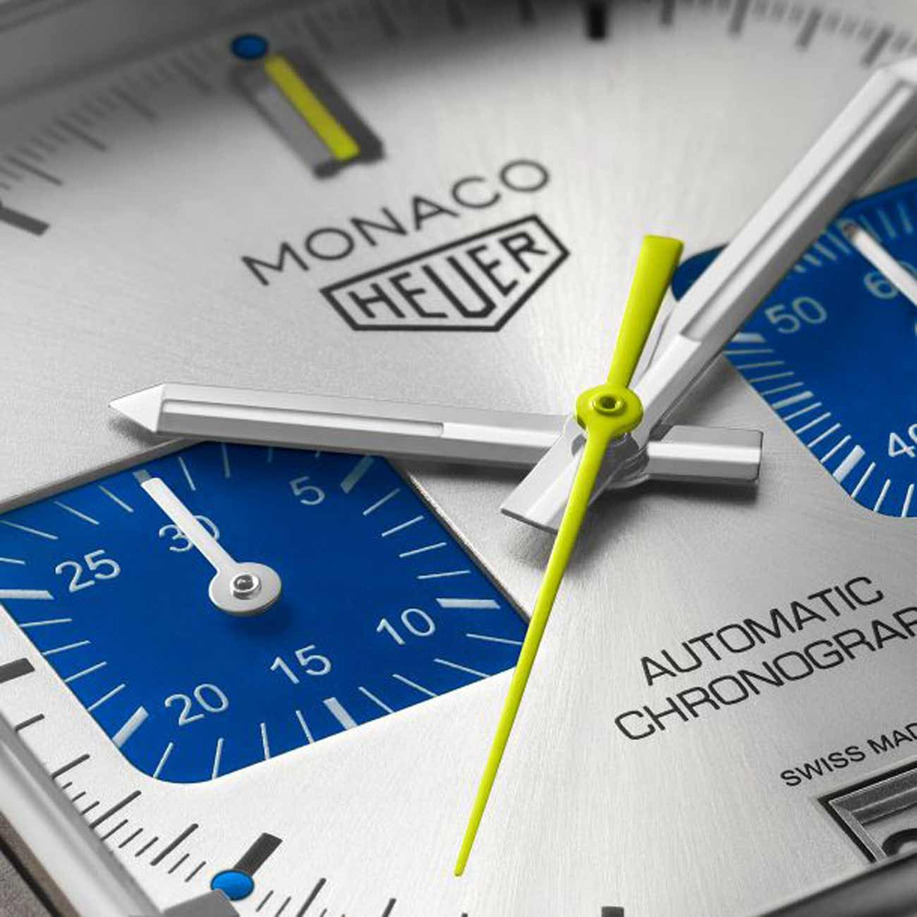 TAG Heuer Monaco Chronograph Silver and Blue Dial Leather Strap - 39mm