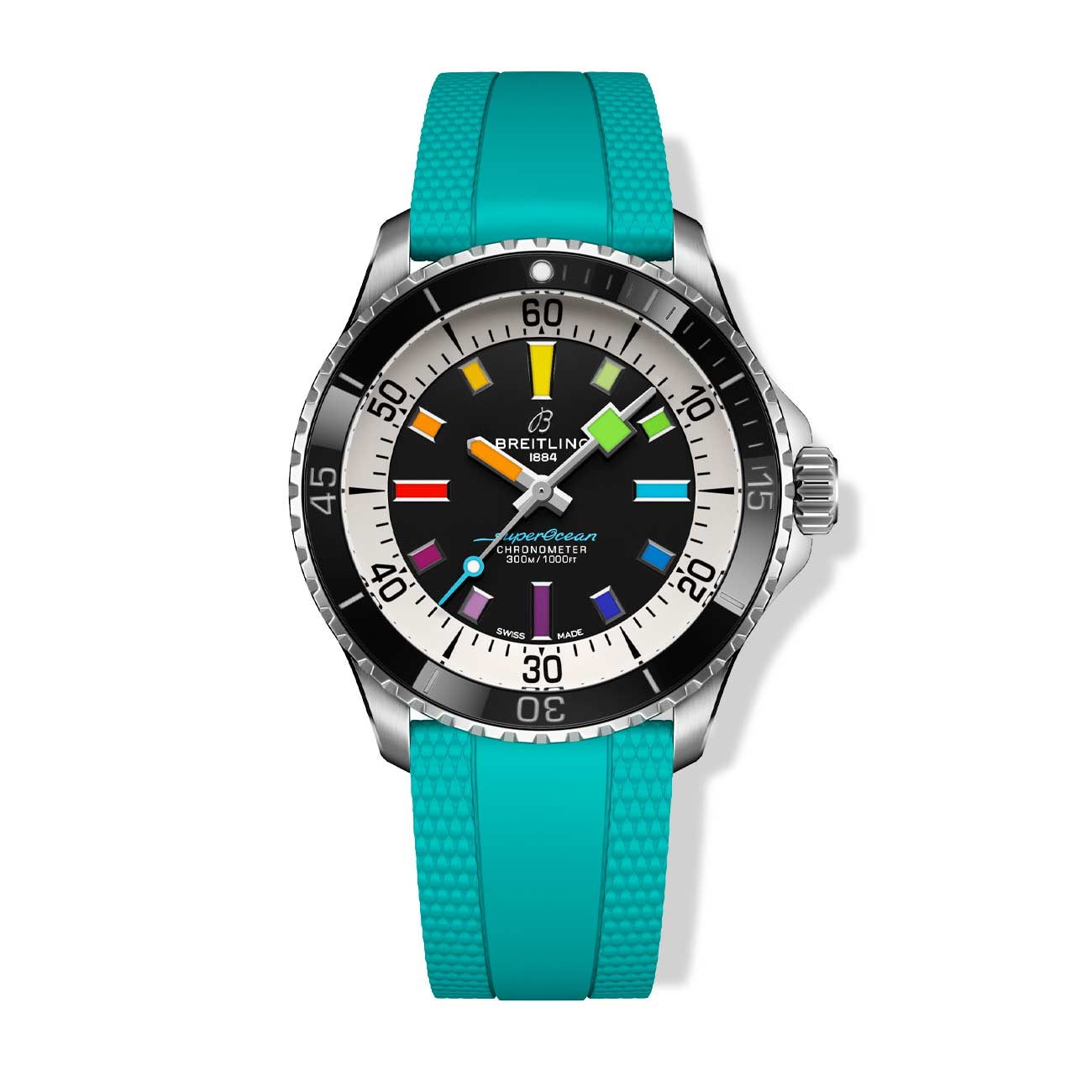 Breitling Superocean Automatic 42 Rainbow Dial on Teal Rubber Strap - 42mm