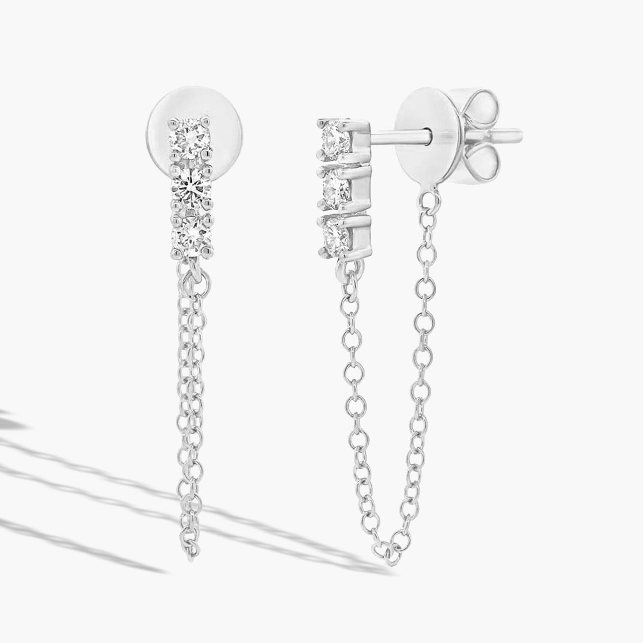 Private Label Gold & Diamond Chain Dangle Stud Earrings