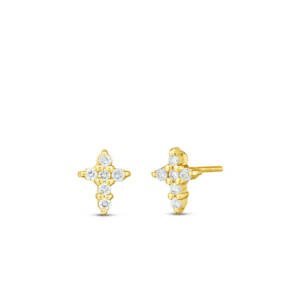 Roberto Coin Tiny Treasures Diamond Cross Stud Earrings