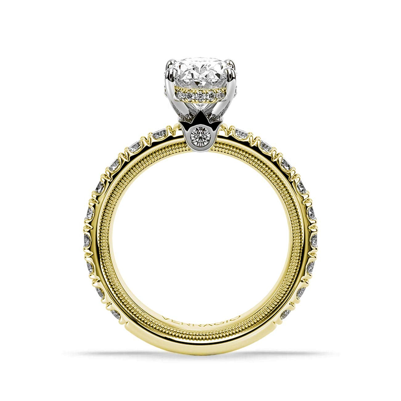 Verragio Tradition Two Tone Round Hidden Halo Pave Engagement Ring Setting