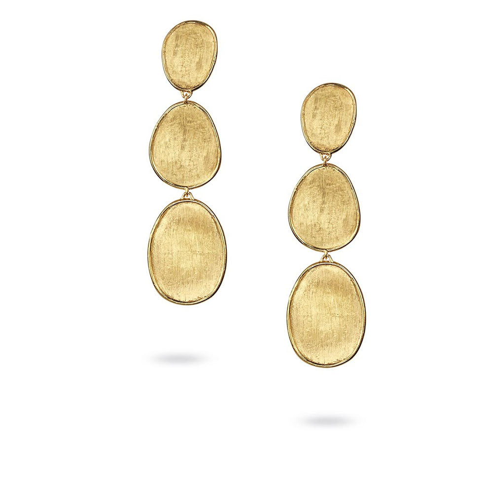 Marco Bicego Lunaria Yellow Gold Oval Leaf Three Tier Drop Earrings