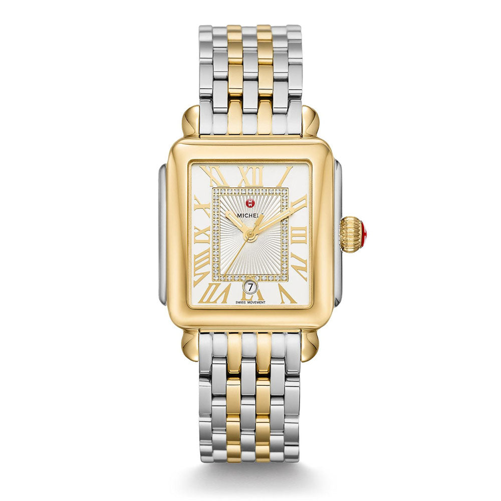 Michele Deco Madison Yellow Gold and Steel Diamond Dial Watch