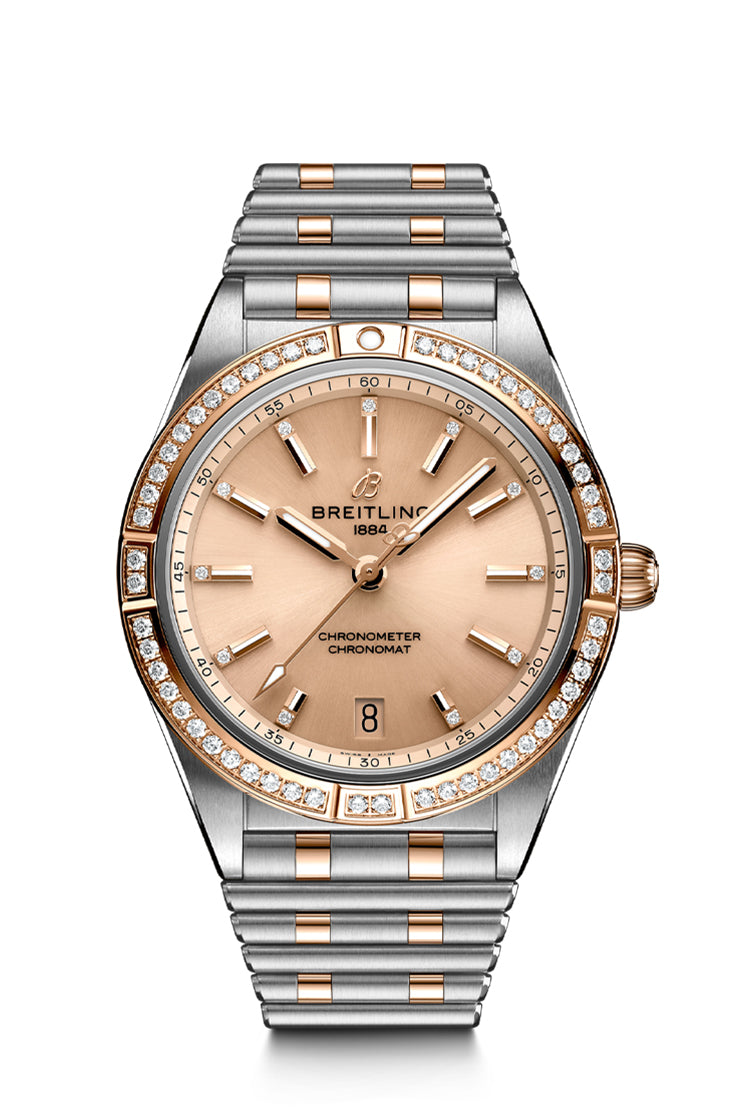 Breitling Chronomat 36 in Steel and Gold With Diamond Bezel in Copper