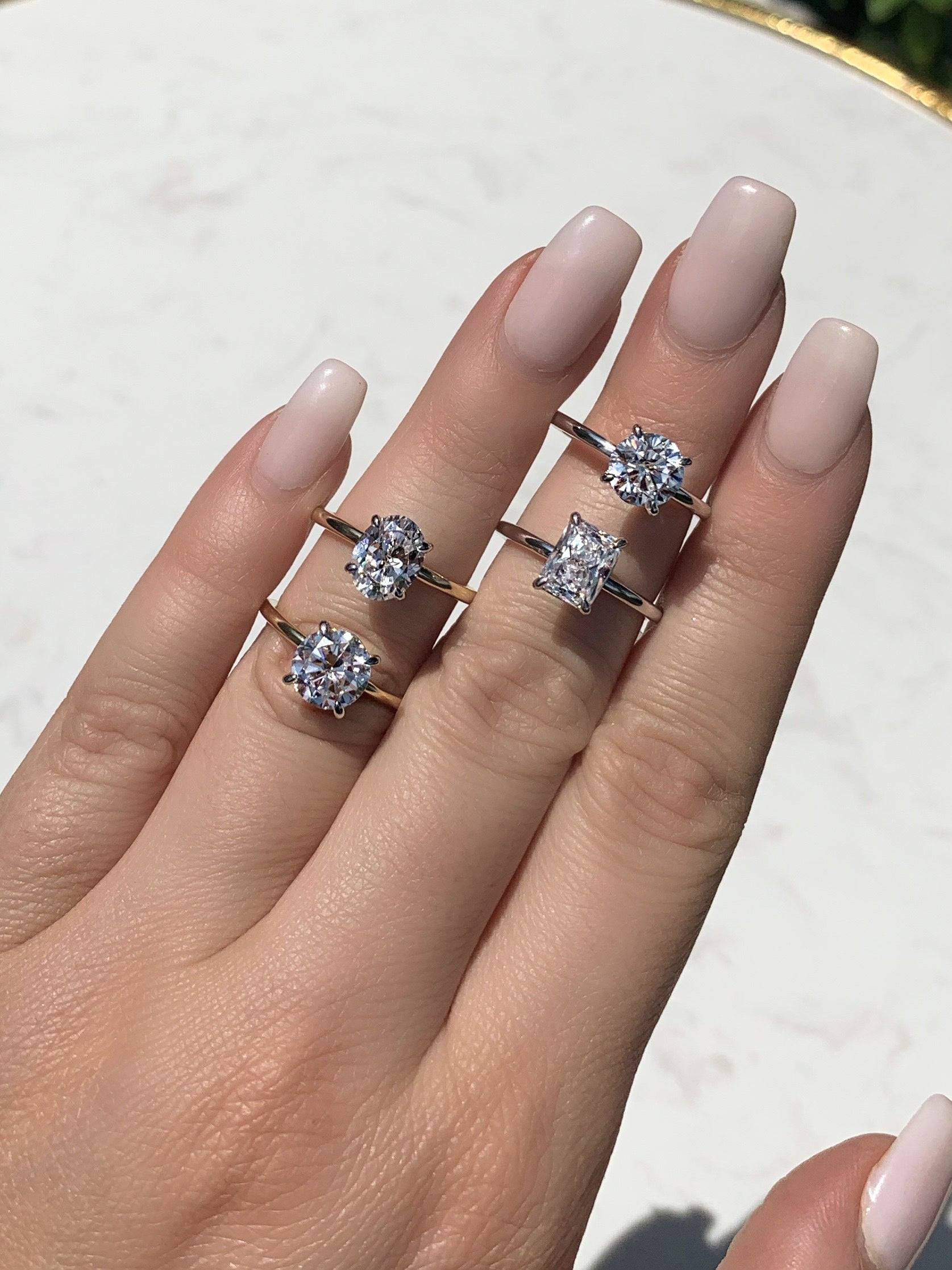 Ultra Thin Large Radiant Hidden Halo Engagement Ring Setting in Yellow Gold