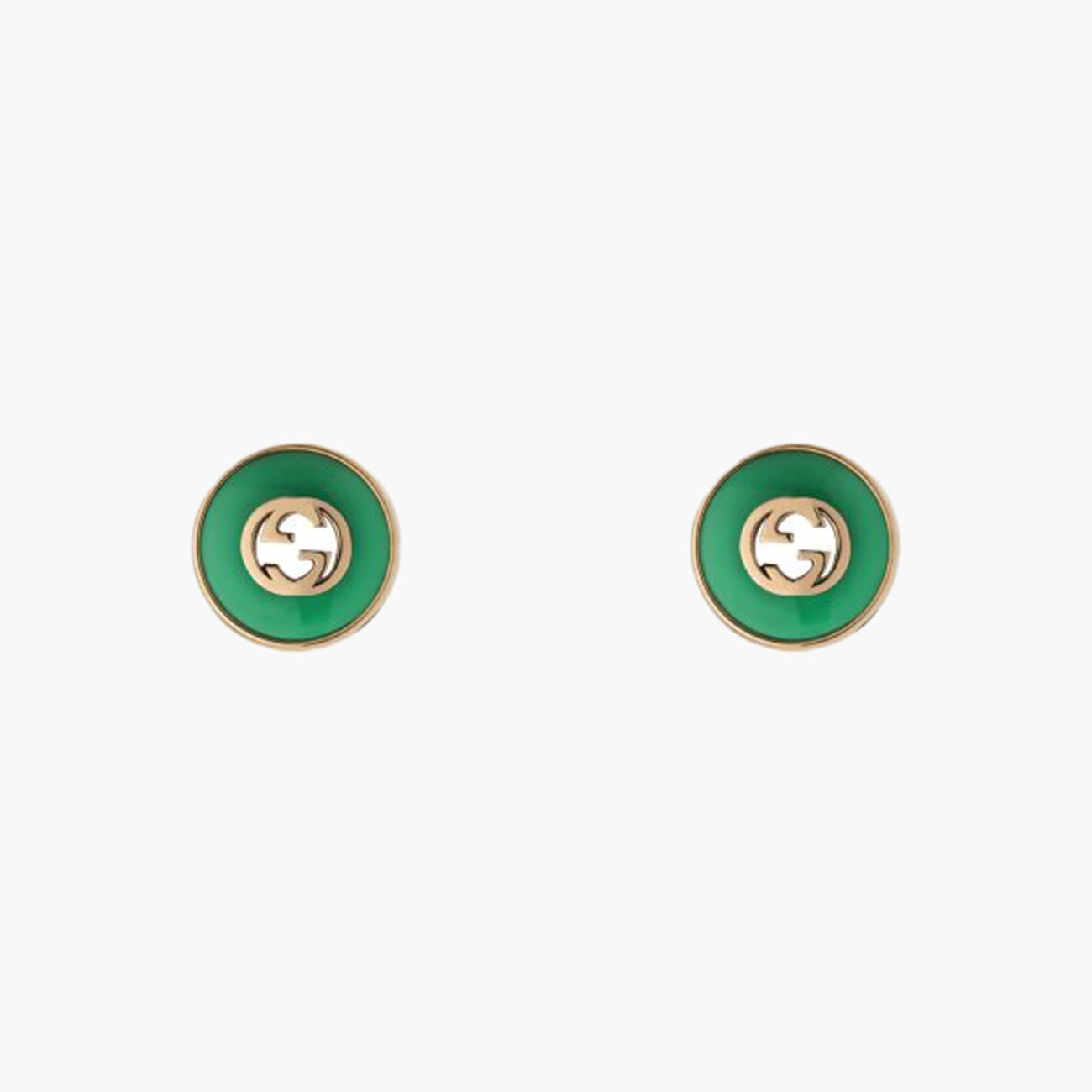 Gucci Interlocking G Stud Earrings in Green Agate